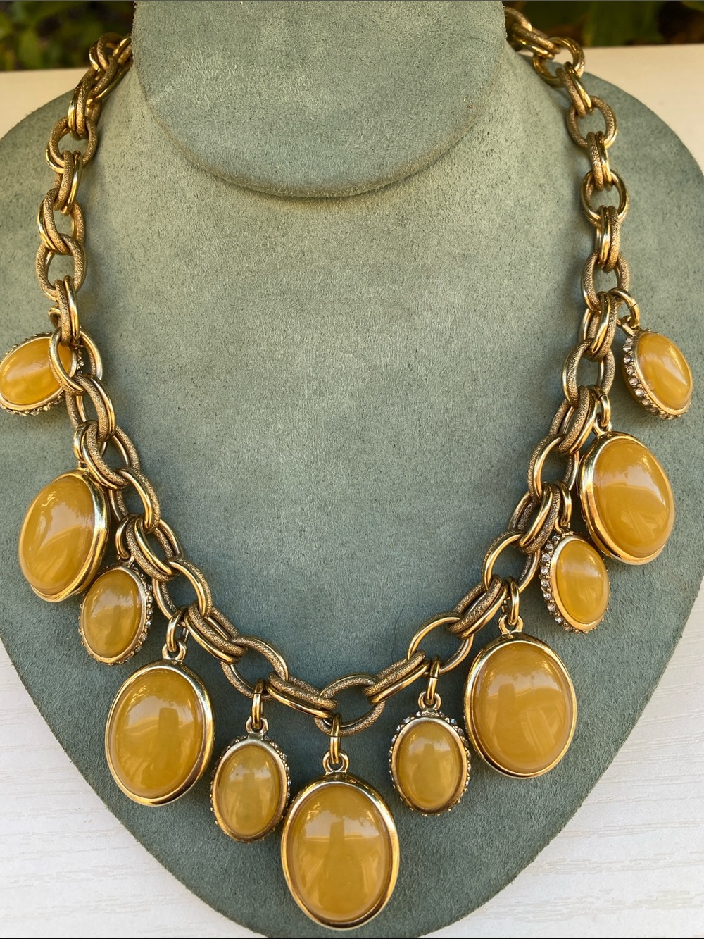 Ann Taylor - Gold-Tone Necklace with Mustard Yellow Cabochons
